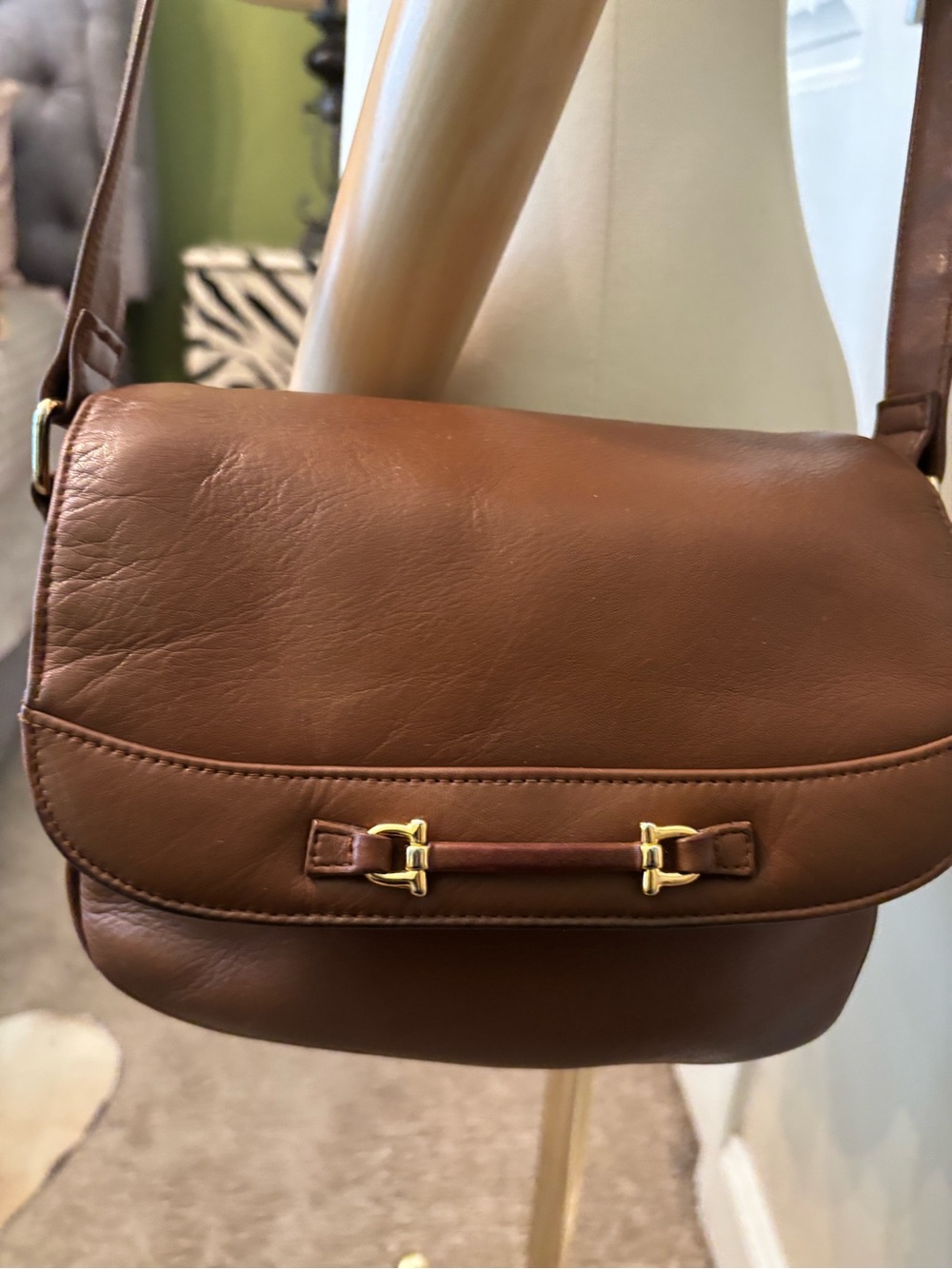 Etienne Aigner Brown Leather Crossbody with Gold Accents